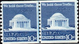 Us.  1520.  10c.  Jefferson Memorial Coil Line Pair.  Nh.  1973