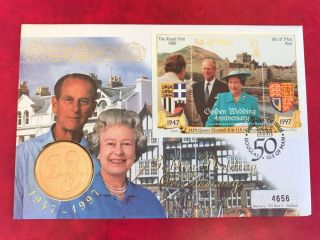 Isle Of Man Iom 1997 Fdc Mercury Coin Queen Elizabeth 2 Wedding Minisheet £5