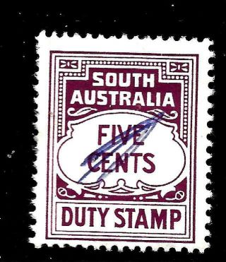 Hick Girl Stamp - Old South Australia Five Cents Duty Stamp Yy