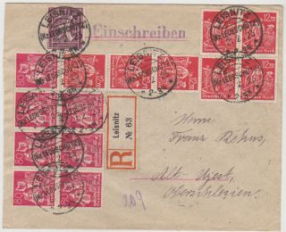 Germany Dr 1923 (21.  2. ) Reg.  Inflat.  Cover Leisnitz To Ujest (upp.  Sil. ) Incl.  6xmi 186