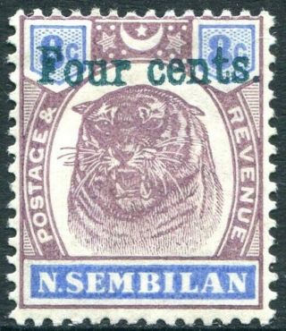 Negri Sembilan - 1898 4c On 8c Dull Purple & Ultramarine Sg 19 Mounted V31434
