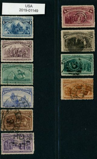 Usa Stamps - 1893 Columbian Exhibition - Set Of 10 - Mh/mlh And (01149)