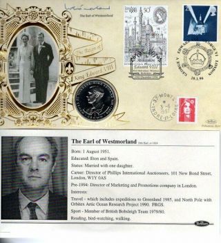 Benham Edward Viii Fdc 20 - 1 - 96,  Gibraltar Crown Coin Sgnd Earl Of Westmorland F3