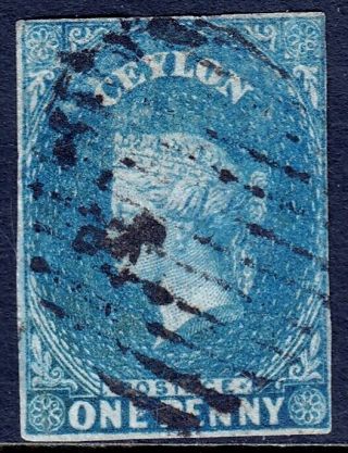 Ceylon — Scott 3 (sg 2) — 1857 Qv 1d Deep Turquoise — — Scv $37.  50