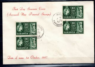 Malaya Malaysia Straits Settlements 1957 Sarawak Qeii Fdc First Day Cover