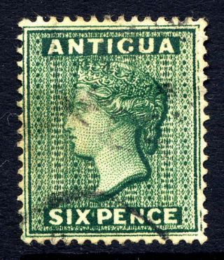 Antigua 1884 - 87 6d Deep Green Fine With Two Part Cds.  Stanley Gibbons 29.