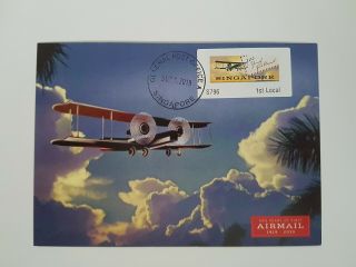 Singapore 2019 100 Years Of First Airmail Maxicard Postage Label Gpo Datestamp