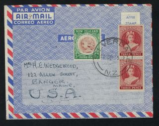 Zealand Scott 303 Pair & B47 On 19557 Airmail Cover To The Usa