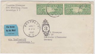 U.  S.  A.  1936 (20.  6. ) Zeppelin Cover Lz 129 To Germany Sieger 418