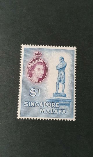 Singapore 1955 - 59 Sg 50 $1 Blue And Deep Purple Lightly M/mint