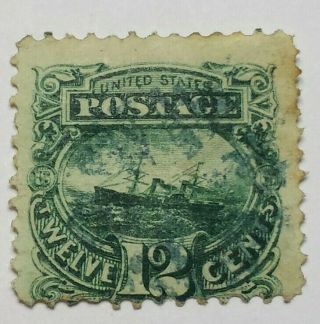Us Scott 117 - 1869 12 Cent Pictorial - Green - - " G " Grill 9 - 1/2x9 - 1/2mm - C.  V.  $150.