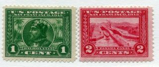 1913 U.  S.  Scott 397 - 98 One & Two Cent Panama - Pacific Expo Stamps Hinged