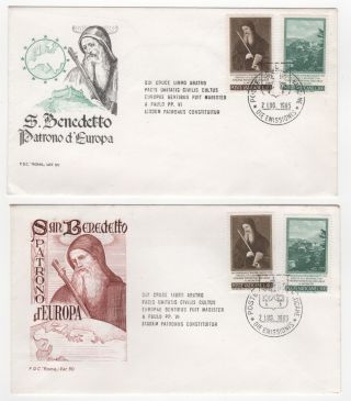 1965 Vatican 2 X First Day Covers St Benidictus,  Montecassino Monastery Sg458/9