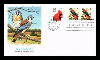 Us Cover American Kestrel And Cardinal Birds Fdc Combo Fleetwood Cachet