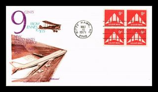 Dr Jim Stamps Us 9c Air Mail Jennies To Jets First Day Cover Block Scott C77