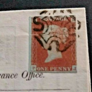 GB Penny Red SG8 1d Red Brown on blue paper,  PJ,  Imperf,  3 margins Cat £45 2