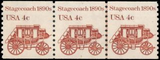 Us 1898a Mnh Plate 1 Coil Strip Of 3,  4c Stagecoach