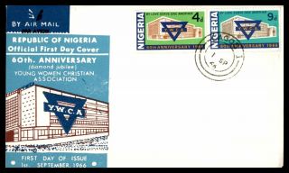 Nigeria Ywca Diamond Jubilee Combo 1966 Cachet On Unsealed Fdc Insert