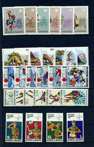 Maldive Islands 383 - 410 (ma283) (5) Complete Sets,  M,  Lh,  Fvf,  Cv$53.  90