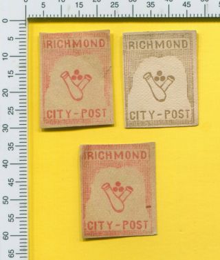 3 Us Csa Va Richmond City Post Crossed Cannon Confederate Pro Counterfeit Stamp