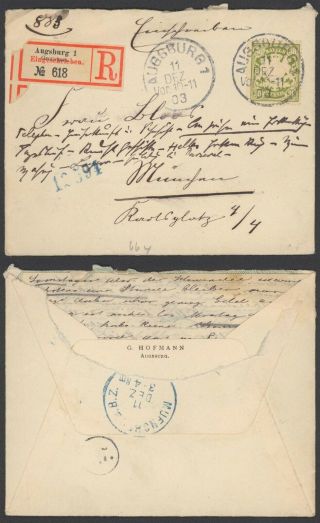 Germany Bavaria 1903 - Registered Cover Augsburg To Munich 36185/8