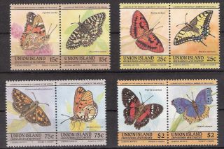 Union Island St Vincent 1985 Butterflies Complete Set - Pairs Mnh (sc 194 - 197)
