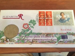 Gb Uk Pnc Fdc £5 Coin Queen Elizabeth Ii 70th Birthday Limited Edition