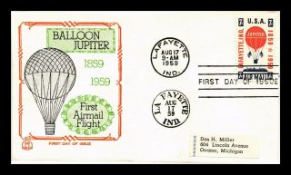 Us Cover Balloon Jupiter Air Mail Fdc Tri Color Cachet Lafayette Indiana