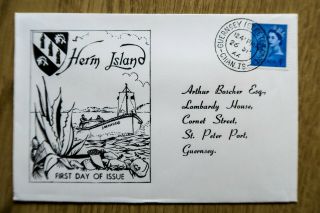 Herm Island 26.  9.  1966 Fdc Complete With Stamps & Postmarks Front And Back 221