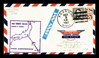 Dr Jim Stamps Us Agana Guam First Flight Air Mail Cover Tokyo Backstamp 1967