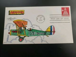 1968 Us Fdc Aviation C72 Airmail Hand Painted Jack Follows Cachet
