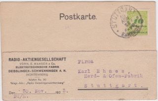 Germany - 1923 (nov 30th) Inflation Period 10 Milld M On Stuttgart Postcard Cover
