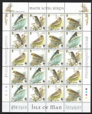 Gb Isle Of Man 2000 Song Birds Set In Sheetlet Of 20 Never Hinged