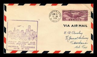 Dr Jim Stamps Us Memphis Am 20 First Flight Air Mail Cover Texarkana 1931