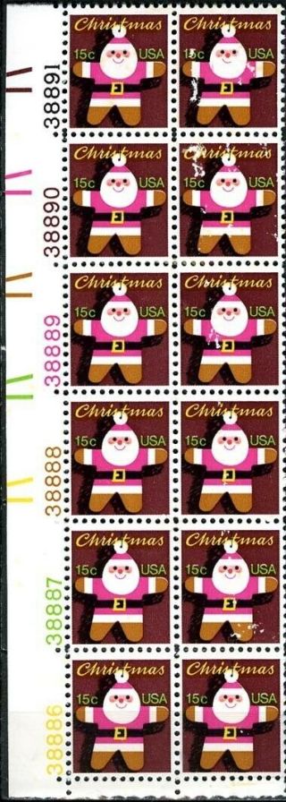 Sc 1800 - 1979 15¢ Christmas Santa Ornament - Nh Plate Block Of 12