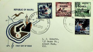 Nauru 1968 4 Values On First Day Cover - Palm Trees,  Fishing,  Ship