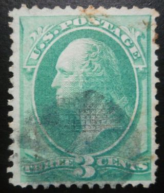 U.  S.  Stamp:scott 136a,  3c,  Green,  The National Banknote,  " I " Grill Issue Of 1870