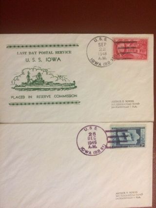 Last Day Postal Service 11 Battle Stars Uss Iowa (bb 61) Naval History Cover 1948