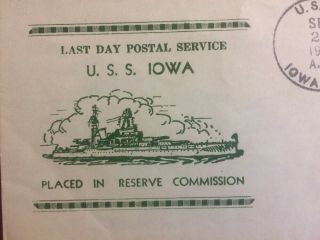 LAST DAY POSTAL SERVICE 11 BATTLE STARS USS IOWA (BB 61) NAVAL HISTORY COVER 1948 3