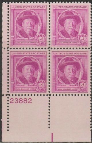 Scott 980 - 1948 Commemoratives - 3 Cents Joel C.  Harris Plate Block