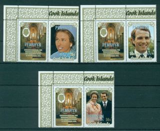 Penrhyn 1973 Compl.  Set 3 Stamps,  Labels Mnh Anne Wedding - Mi.  No 40 - 42