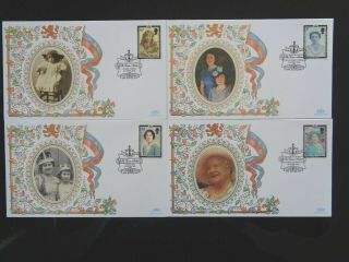 Great Britain 2002 Set Of 4 X Benham Silk First Day Covers Hm Queen Mother Shs