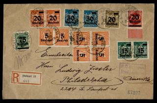 Dr Who 1923 Germany Stuttgart Registered Multi Franked Overprint C127578