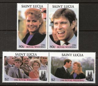 St Lucia 1986 Royal Wedding Prince Andrew & Sarah Ferguson Set Mnh (sc 839 - 840)