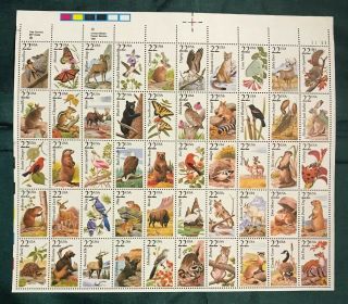1987 North American Wildlife Full Pane Stamp Sheet Scott 2286 - 2335 Mnh