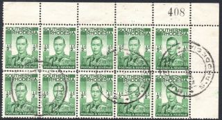 Southern Rhodesia 1937 ½d Green,  Sheet Number Block Of 10,  Sg.  40,  Fine