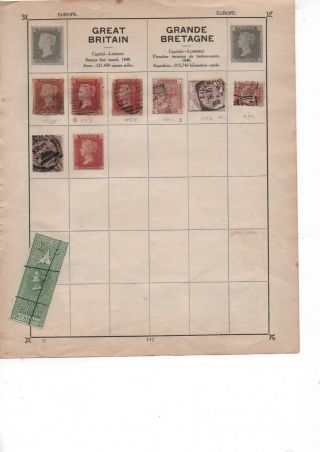 1840s - 50s Victoria 1d Penny Red Stamp Album Page Plus Customs £5.  00 Victoria