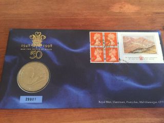Gb Uk Pnc Fdc £5 Coin 50th Birthday Prince Of Wales 1998
