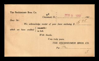 Dr Jim Stamps Us Cincinnati Ohio Fechheimer Brothers Commercial Postal Card 1913