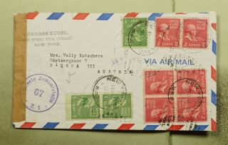 Dr Who 1952 Ny Airmail To Austria Censored Prexie Block/pair E66431